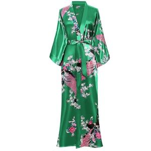 Kimono Long Robes Peacock and Blossoms One Size